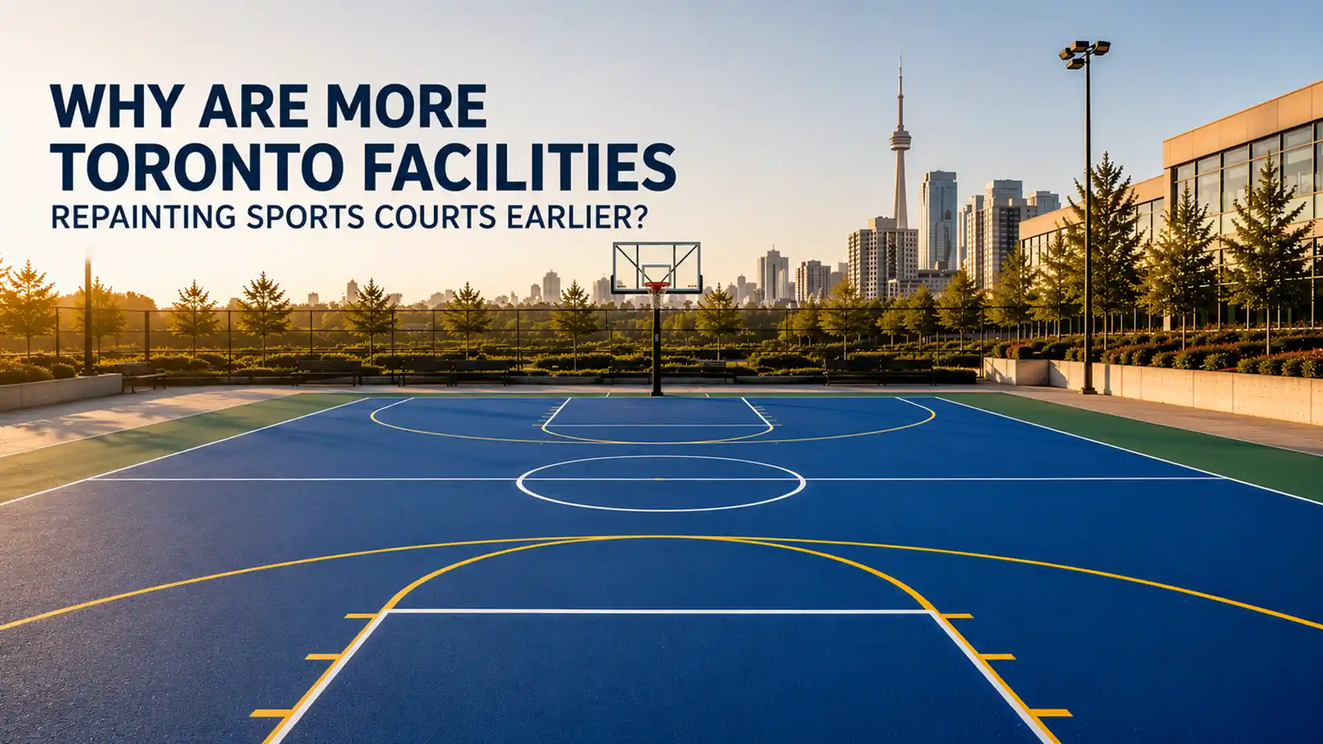 Professional Sports Court Line Painting Toronto featuring freshly painted basketball court markings with crisp, high-visibility lines for enhanced safety, performance, and long-lasting durability.
