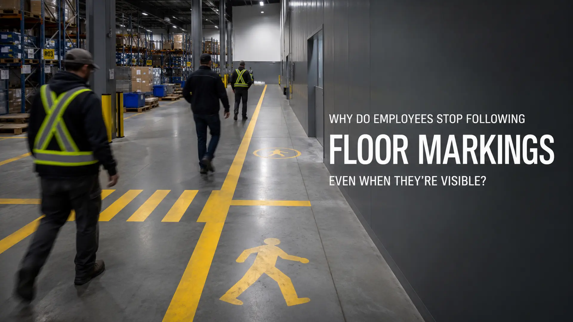 Professional Safety Floor Marking Oshawa with high-visibility pedestrian walkways, directional arrows, crosswalks, and warehouse safety lines designed to improve workplace organization and reduce accident risks.