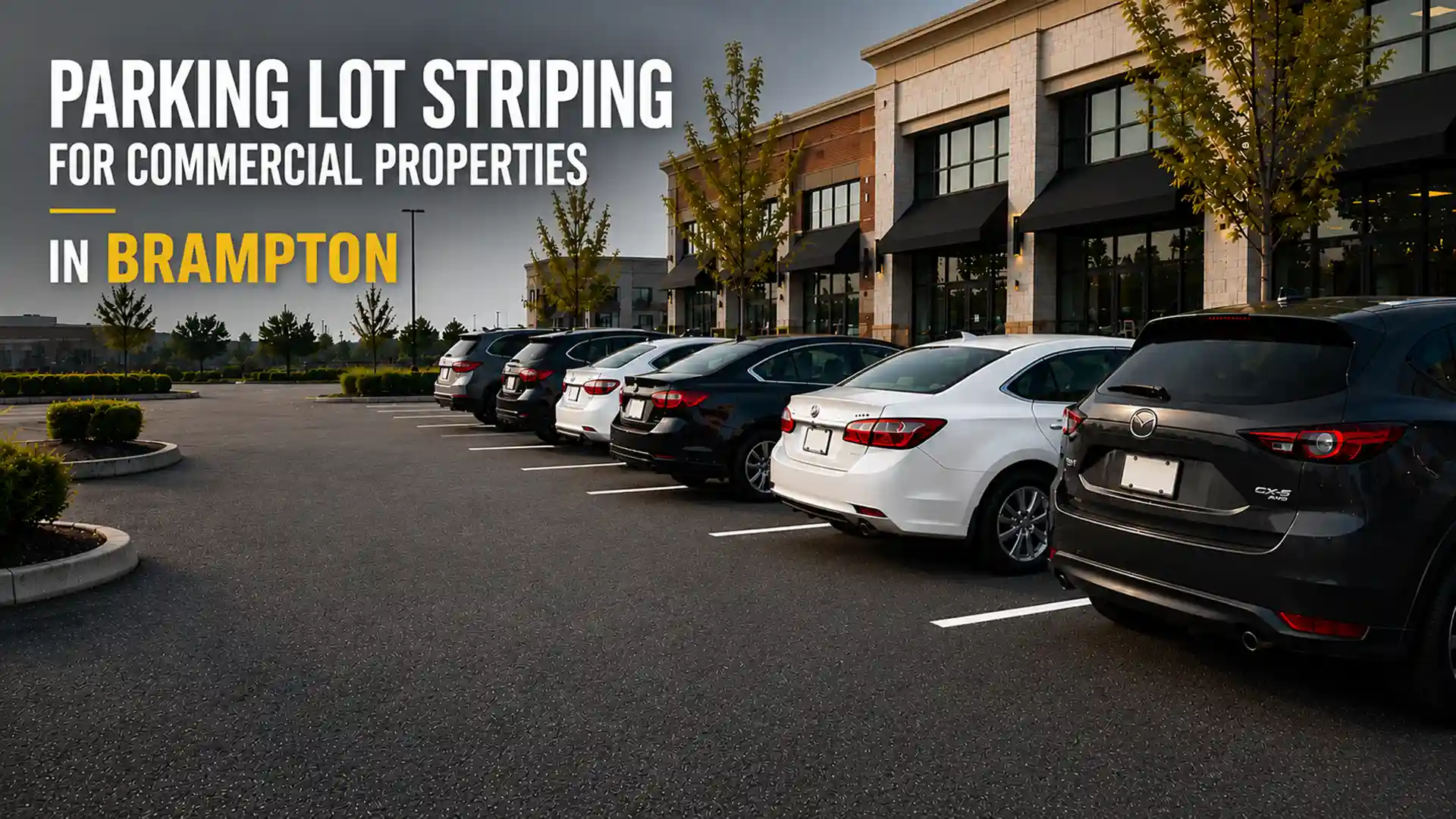 Parking Lot Striping Company in Brampton providing clear parking space markings for a busy commercial property