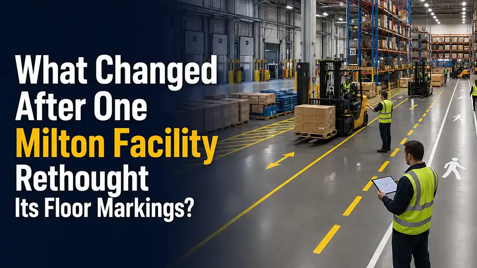 Modern warehouse with forklift lanes and pedestrian walkways featuring Industrial Line Painting Milton for improved safety and traffic flow.
