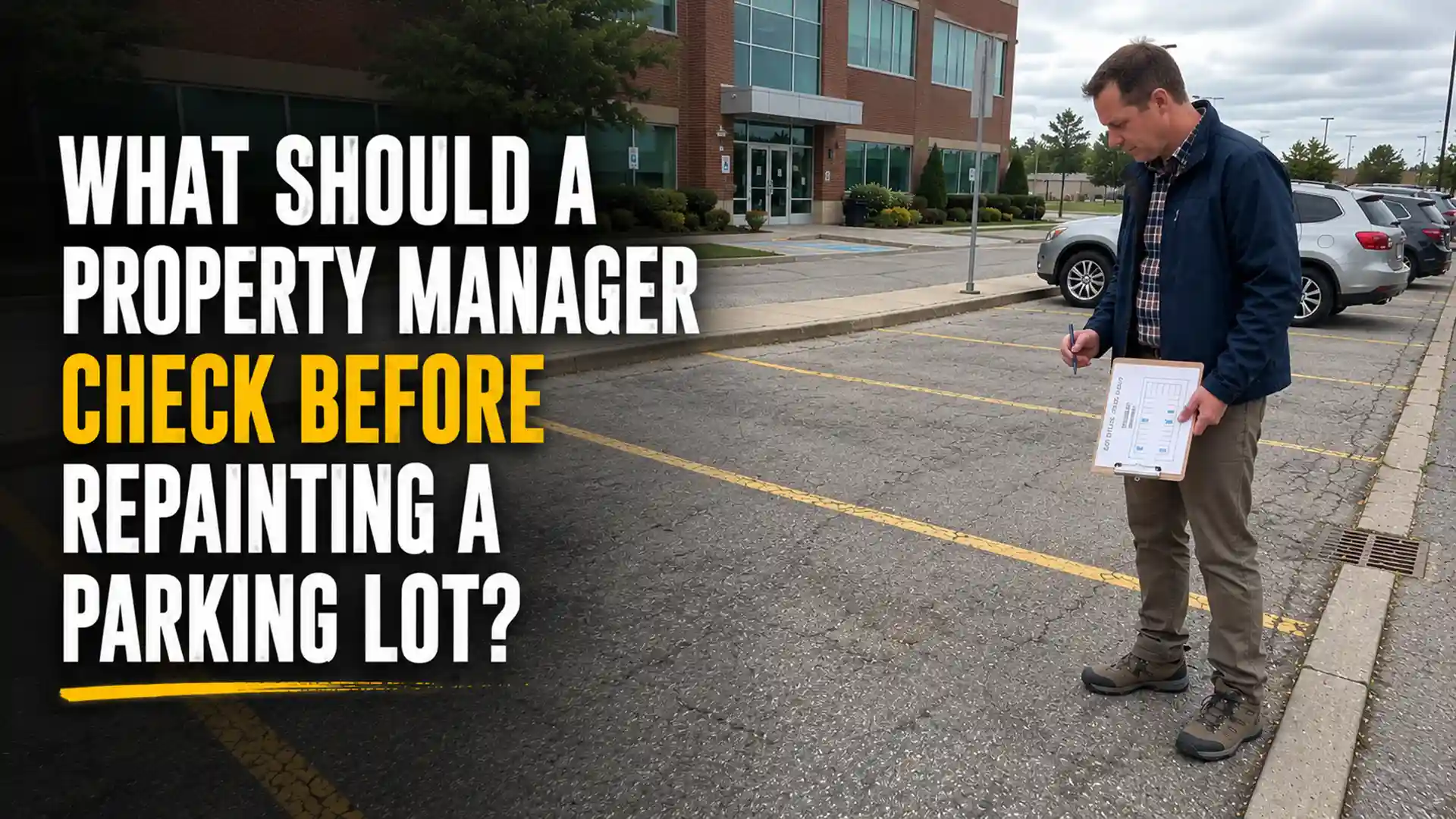 What should a property manager check before repainting a parking lot?