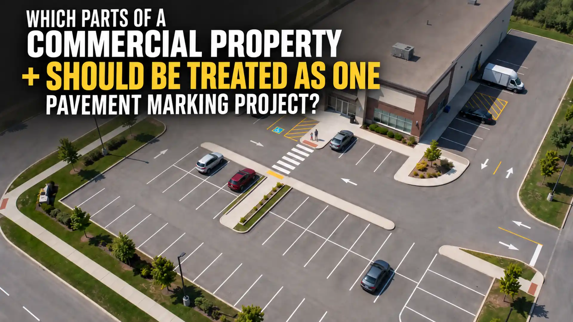 Which parts of a commercial property should be treated as one pavement marking project?