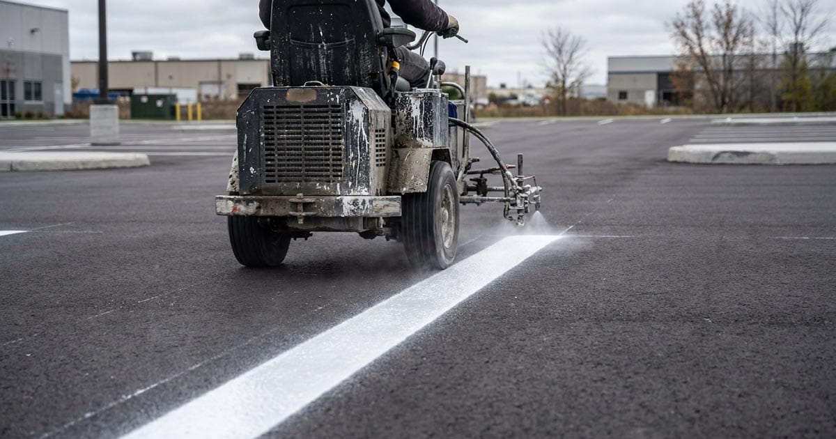 Water-borne traffic paint applied for parking lot and road markings